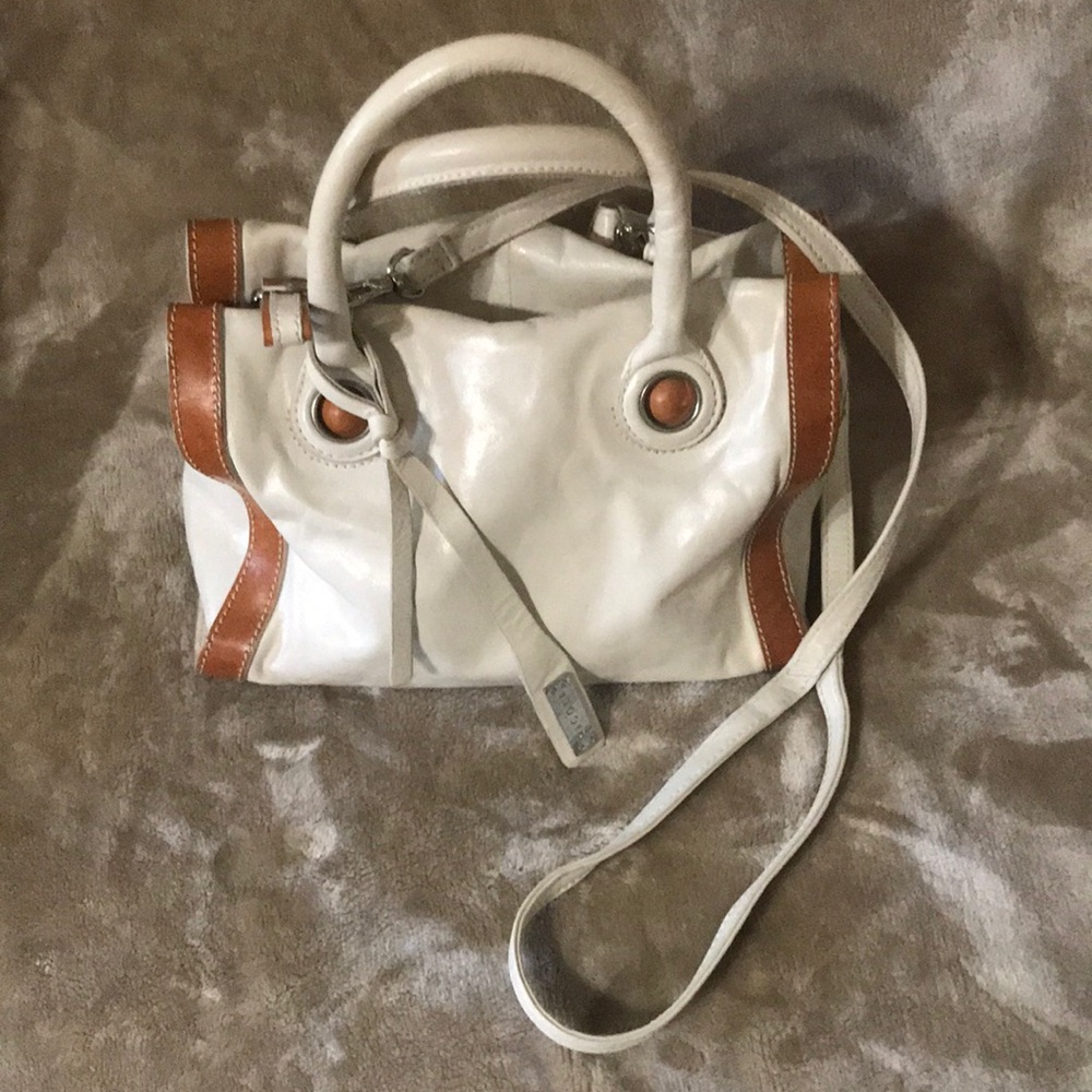 NICOLI off-white and tan leather purse